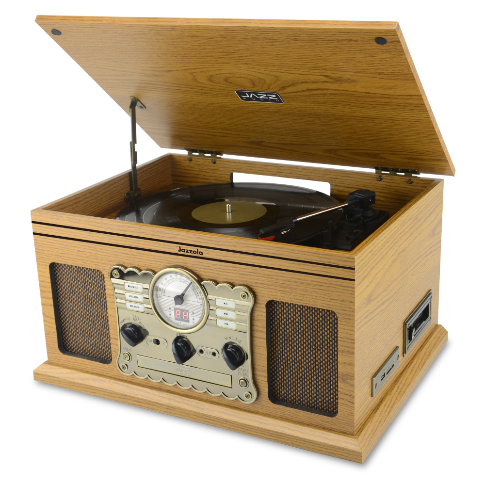 TORNAMESA RETRO 7 EN 1 JAZZ AUDIO JAZZOLA CD Y CASSETTE