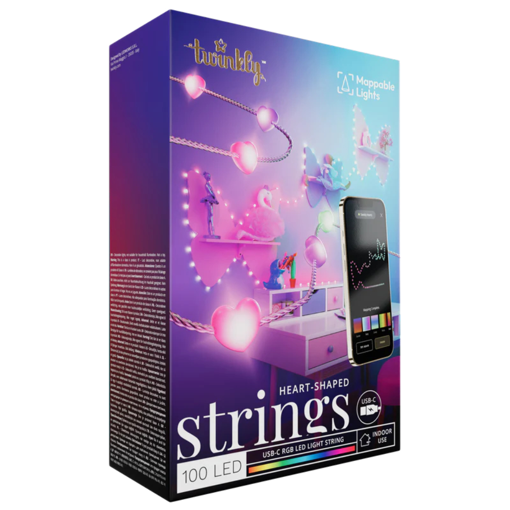 CADENA DE CORAZONES LED RGB USB-C CABLE TRANSPARENTE TWINKLY TWKH100RGB-T