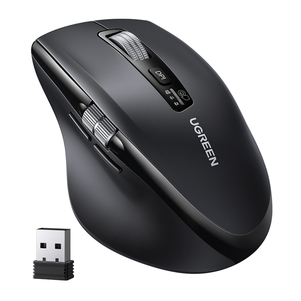 MOUSE INALAMBRICO ERGO MULTI-MODO 2.4GHZ+BT NEGRO SCROLL LATERAL UGREEN M751